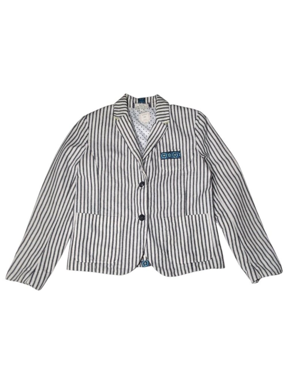 Gap Womens Striped Blazer Twee Linen Cotton Embroidered Nautical Retro Size 6